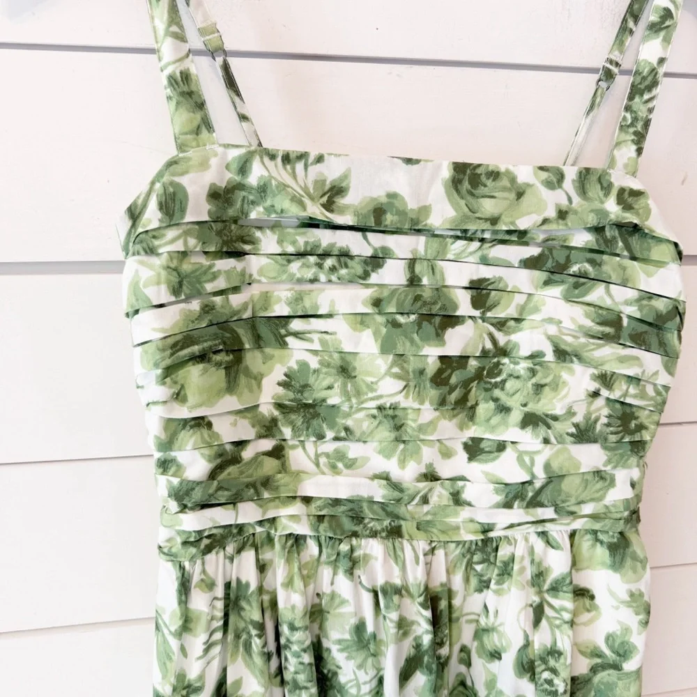 Abercrombie & Fitch | Emerson Poplin Wide Strap Midi Dress green floral Small - Picture 4 of 11